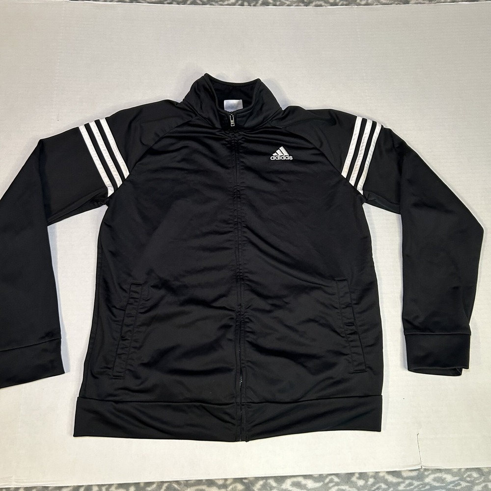 Adidas Size XL 18/20 Youth Unisex Track Jacket Full Zip Long Sleeve‎ Black
